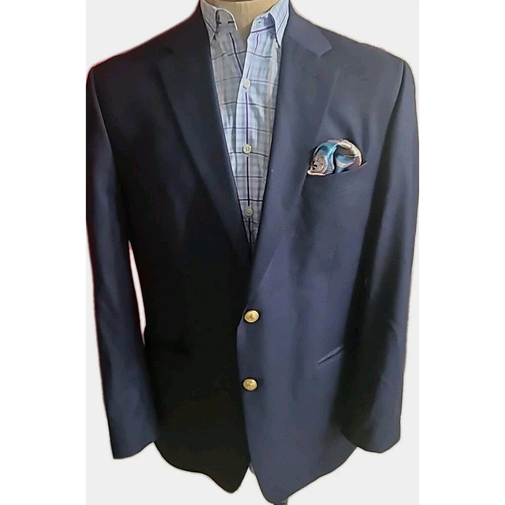 Lauren Ralph Lauren Blazer Mens 42L Dark Blue Gold Metal Buttons Sportscoat